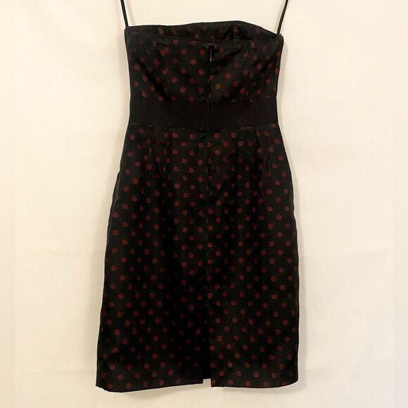 White House Black Market Strapless Elegant Black and Red Polka Dot Dress Size 2 - Picture 8 of 15